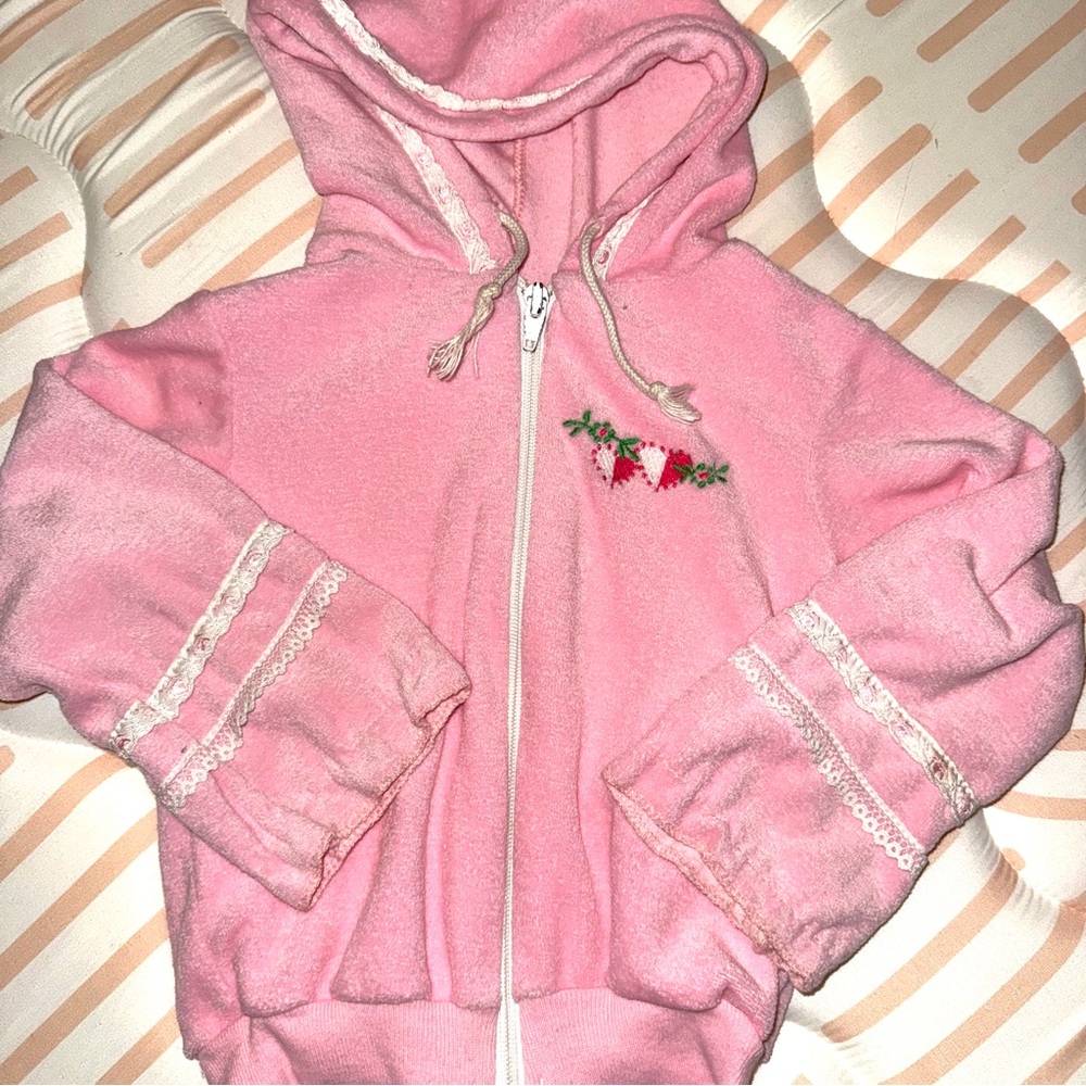 Vintage “Teddy Bears” Paper Tag Terrycloth Zipper Jacket, Lace & Embroidery, 4T